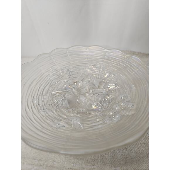 Antique Northwood White Carnival Glass Rose Show Deep Plate Iridescent Frosted - Picture 7 of 11
